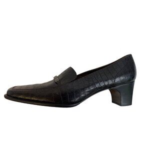 VTG Y2K Bally Womens Crocodile Embossed Black Leather Heeled Loafers Size 10 US